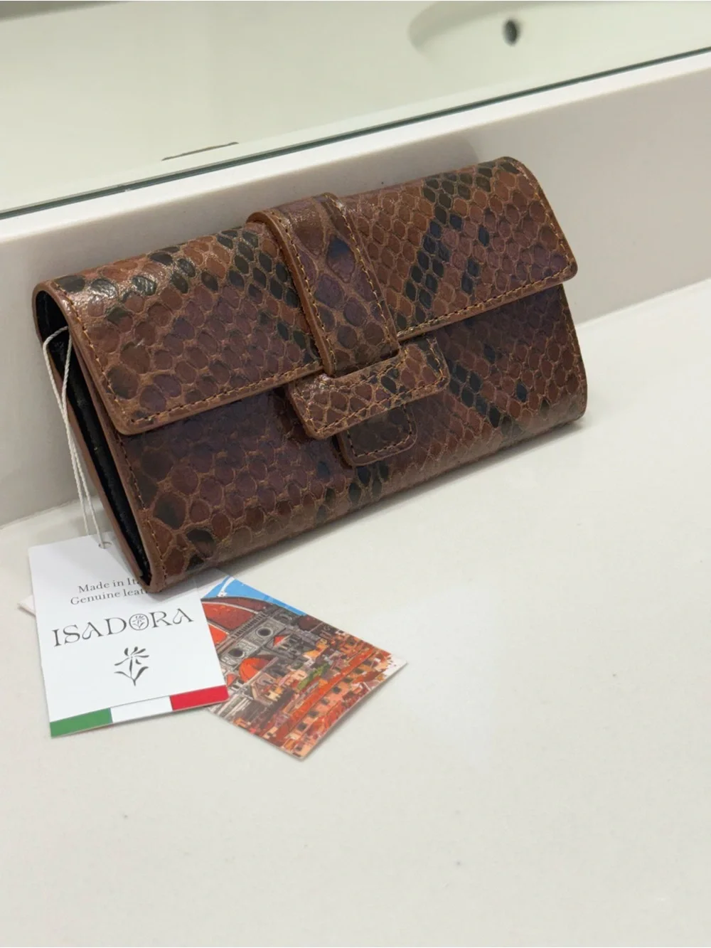 Brown Snake-Embossed Leather Wallet NWT